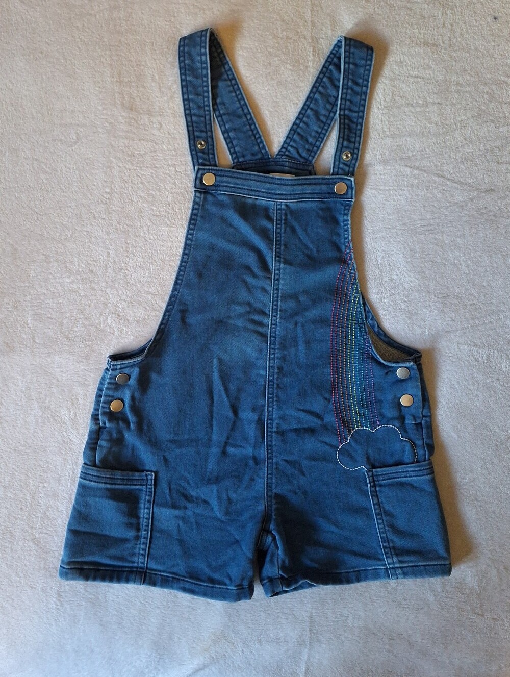 365kids Garanimals Girls Denim Shortalls Rainbow Cloud Embroidery Indigo Size 8